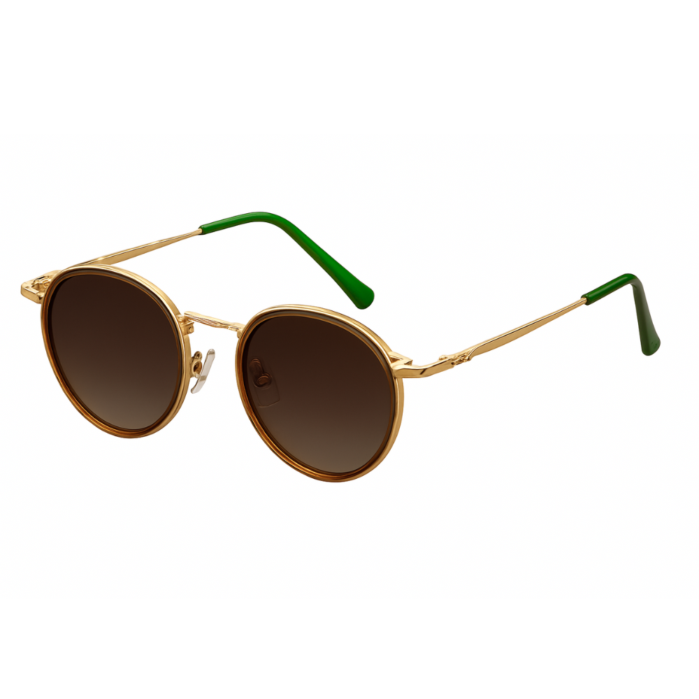 Round Gold Green Sunglasses