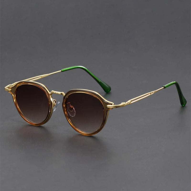Round Gold Green Sunglasses
