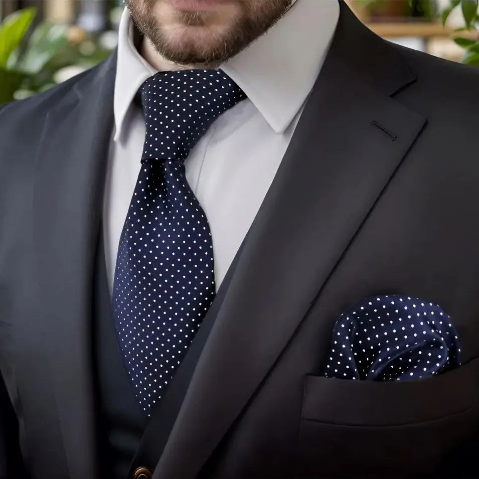 Navy White Dots Slim Tie